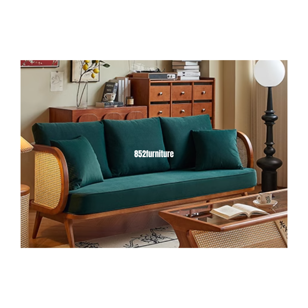​A262 日式藤面布梳化(Solid wood fabric sofa)