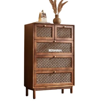 (包送貨安裝 | Delivery and Assembly Included) A275 實木藤面斗櫃 (Rattan chest of drawers)