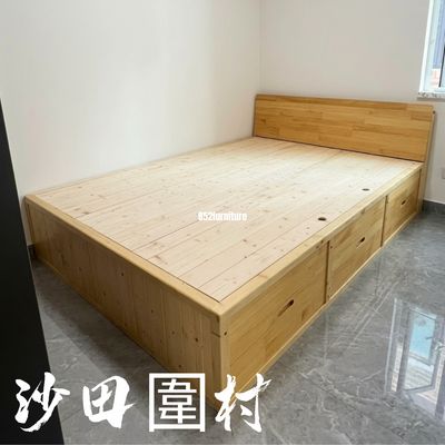 (包送貨安裝 | Delivery and Assembly Included)  A542油壓實木大床 (hydraulic press bed frame)