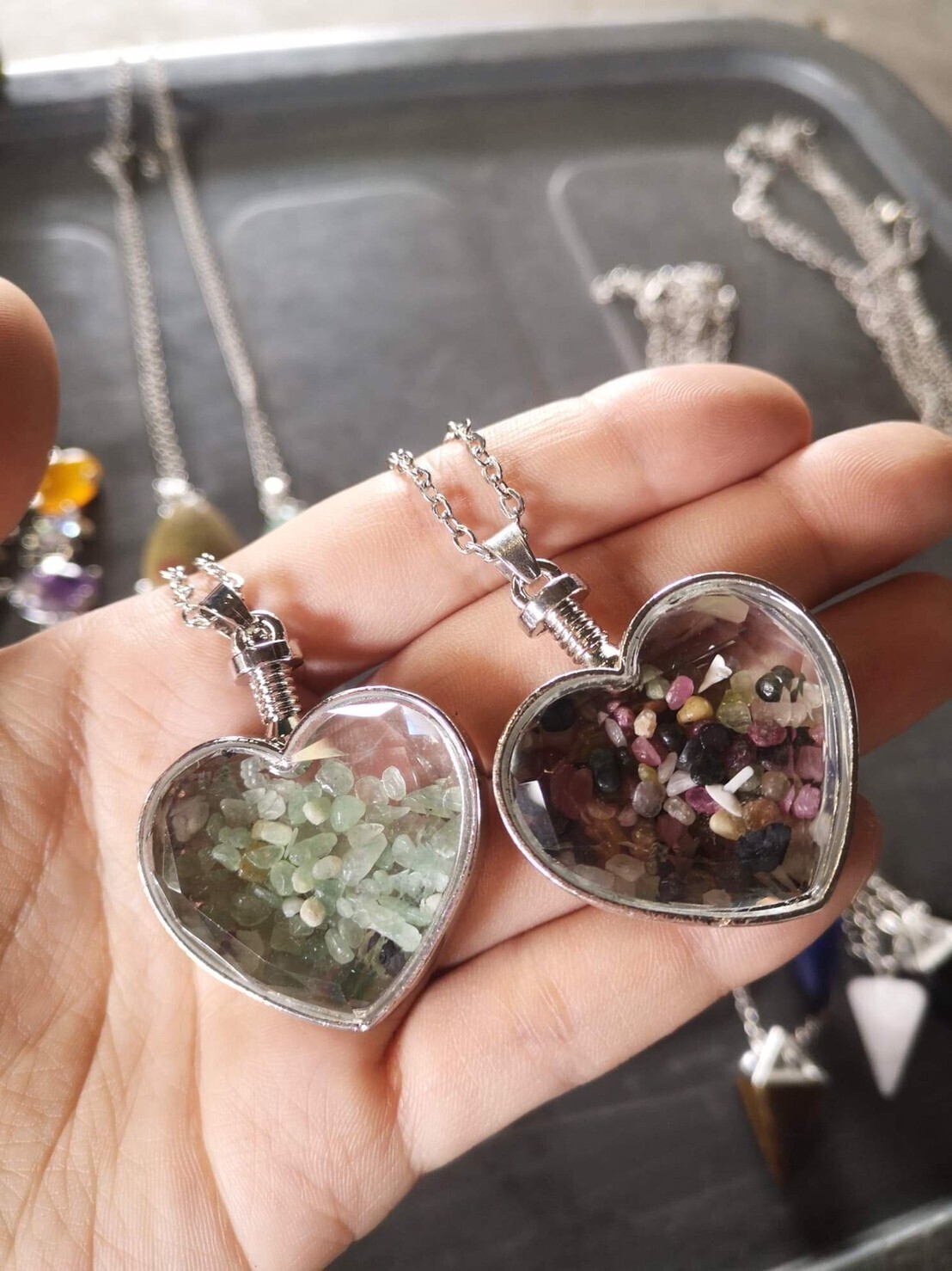 Natural Jade chips in Heart Rocket with Necklace