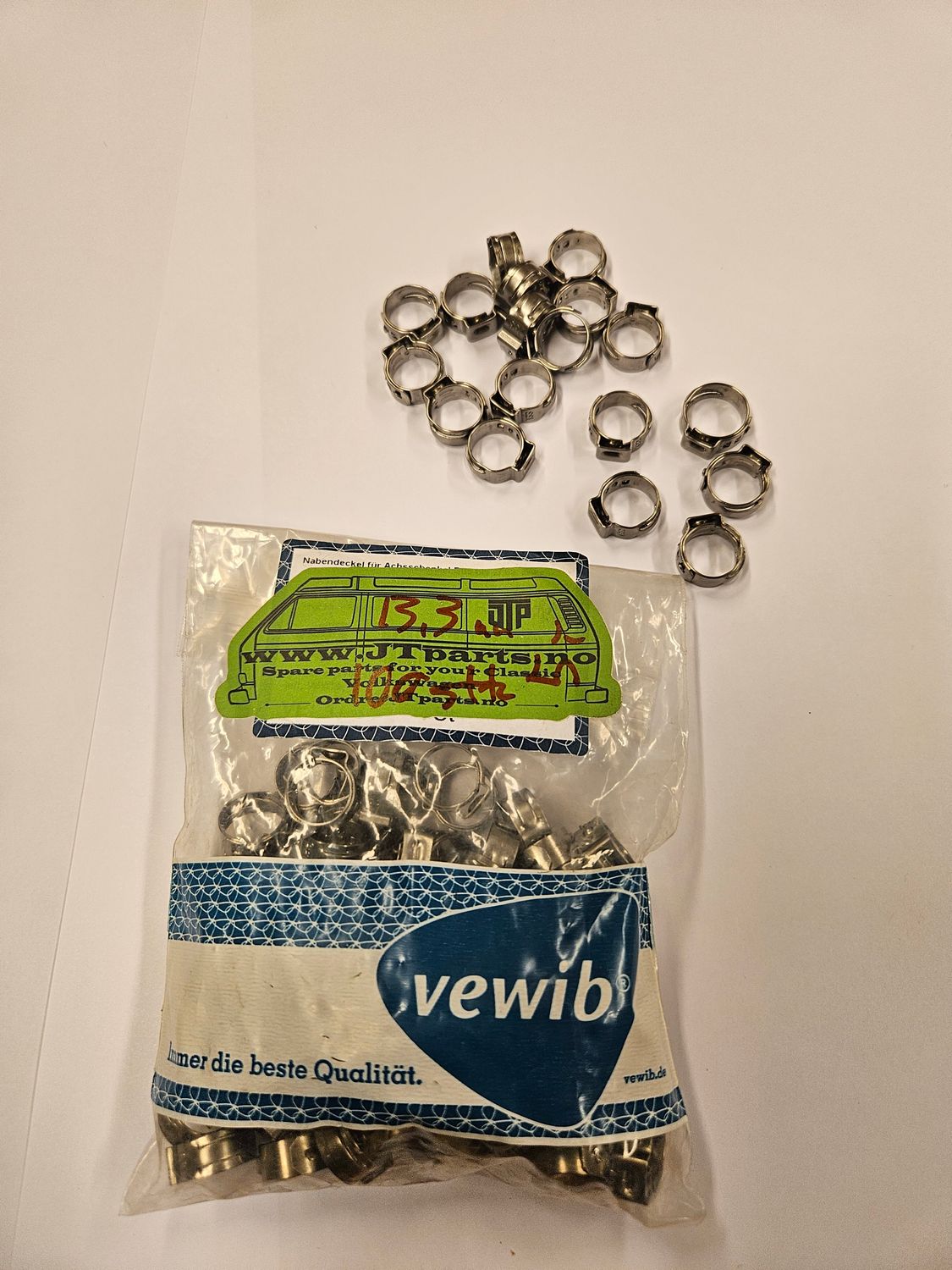 Slangeklemmer med 1 øre - 13,3 mm.