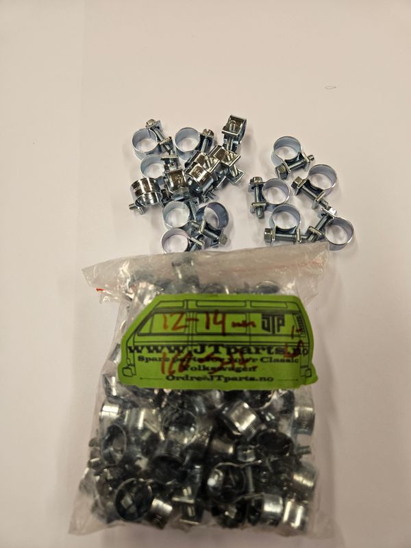 Slangeklemmer med 2 ører og skrue 12-14 mm.