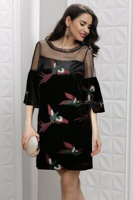 Velvet Bird Print Dress