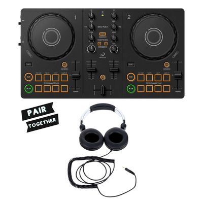 AlphaTheta DDJ-FLX2 Rekordbox & Serato DJ Lite Compact DJ Controller + DJ Headphones Bundle