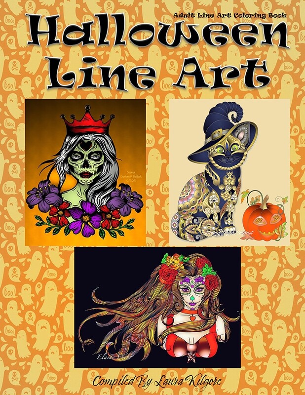 Halloween Line Art Adult Coloring Book PDF Digital Download