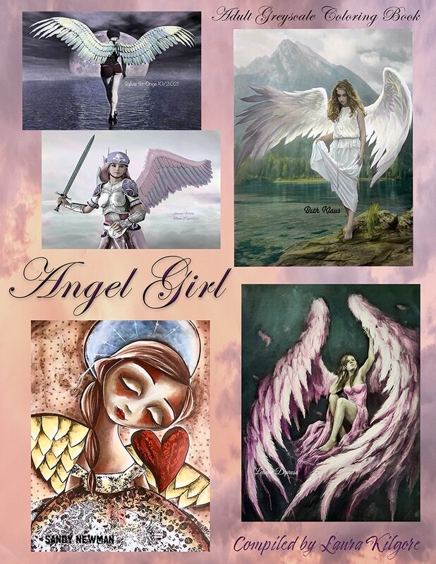 Angel Girl Adult Greyscale Coloring Book PDF Digital Download