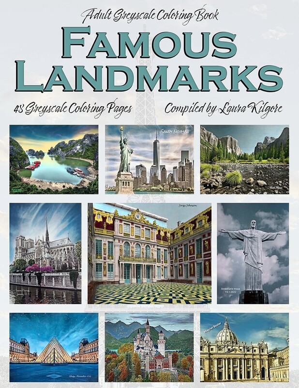 Famous Landmarks Adult Greyscale Coloring Book PDF Digital Download