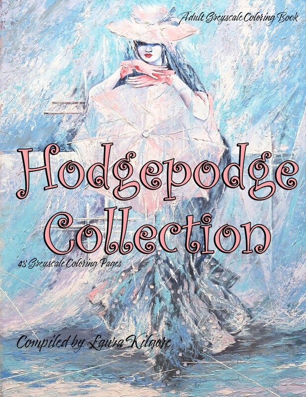 Hodgepodge Collection Adult Greyscale Coloring Book PDF Digital Download