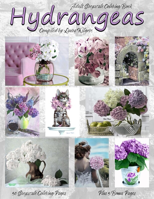 Hydrangeas Adult Greyscale Coloring Book PDF Digital Download