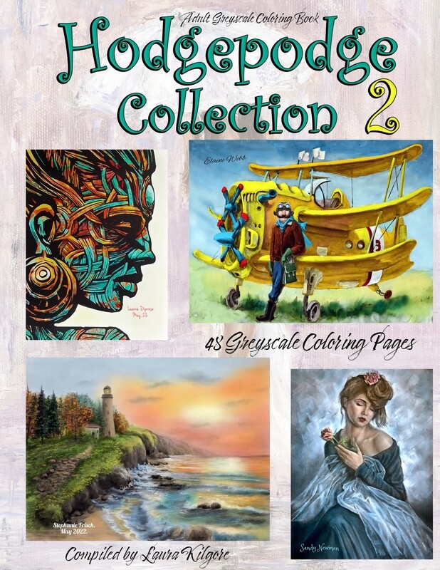 Hodgepodge Collection 2 Adult Greyscale Coloring Book PDF Digital Download
