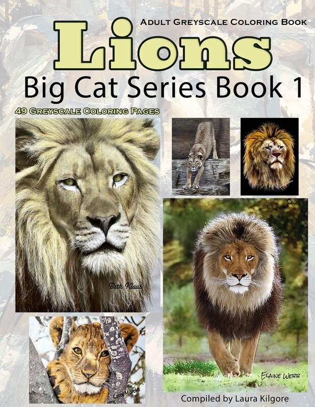 Lions Big Cat Series Book 1 Adult Greyscale Coloring Book PDF Digital Download