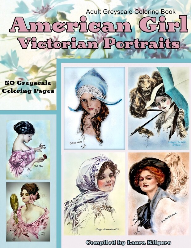 American Girl Victorian Portraits Adult Greyscale Coloring Book PDF Digital Download
