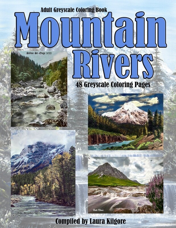 Mountain Rivers Adult Greyscale Coloring Book PDF Digital Download