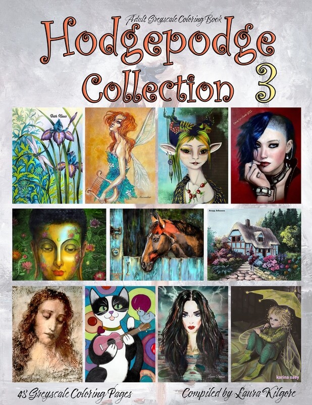 Hodgepodge Collection 3 Adult Greyscale Coloring Book PDF Digital Download