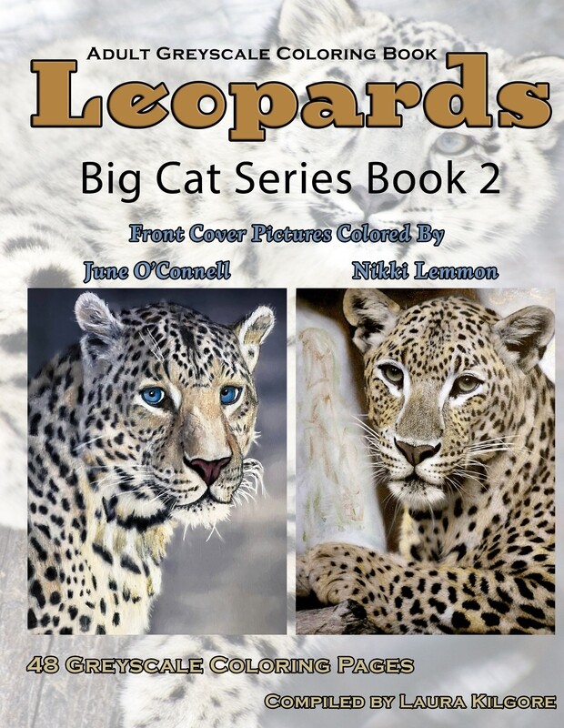 Leopards Big Cat Series Book 2 Adult Greyscale Coloring Book PDF Digital Download