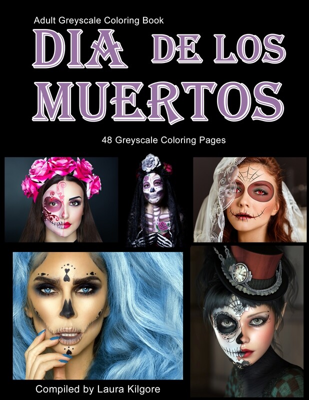 Dia de los Muertos Adult Greyscale Coloring Book PDF Digital Download
