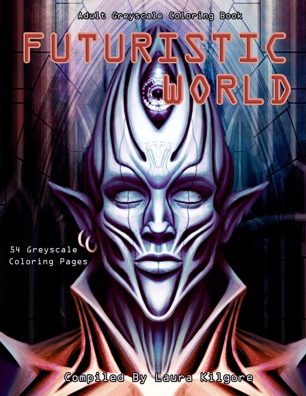 Futuristic World Adult Greyscale Coloring Book PDF Digital Download