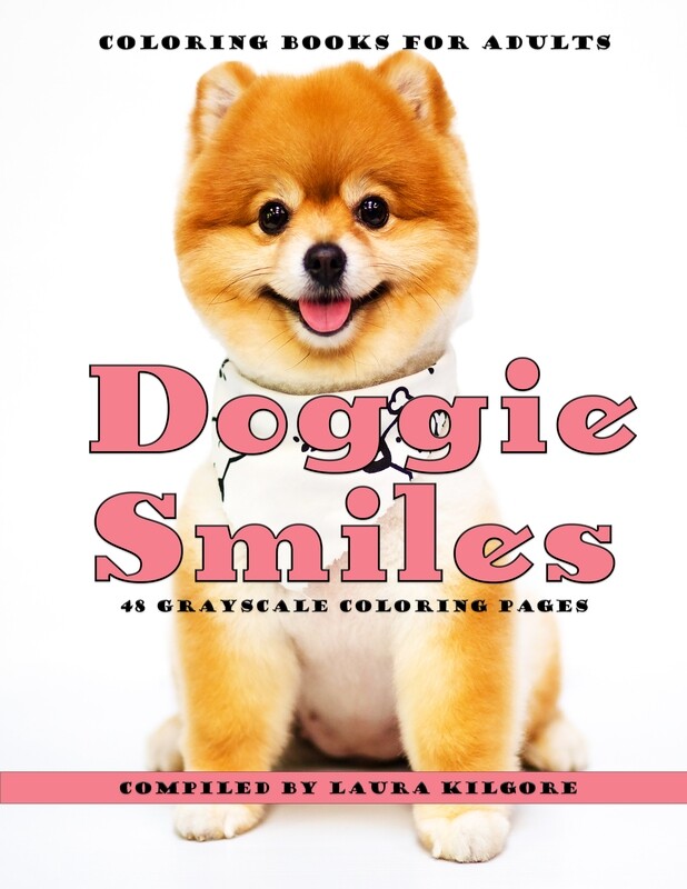 Doggie Smiles Adult Greyscale Coloring Book PDF Digital Download