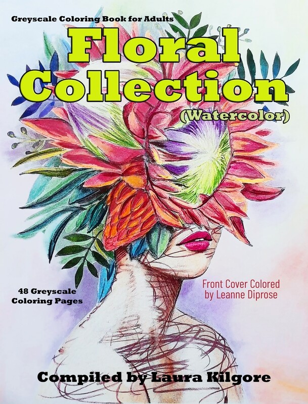 Floral Collection (Watercolor) Coloring Books in Greyscale for Adults PDF Digital Download