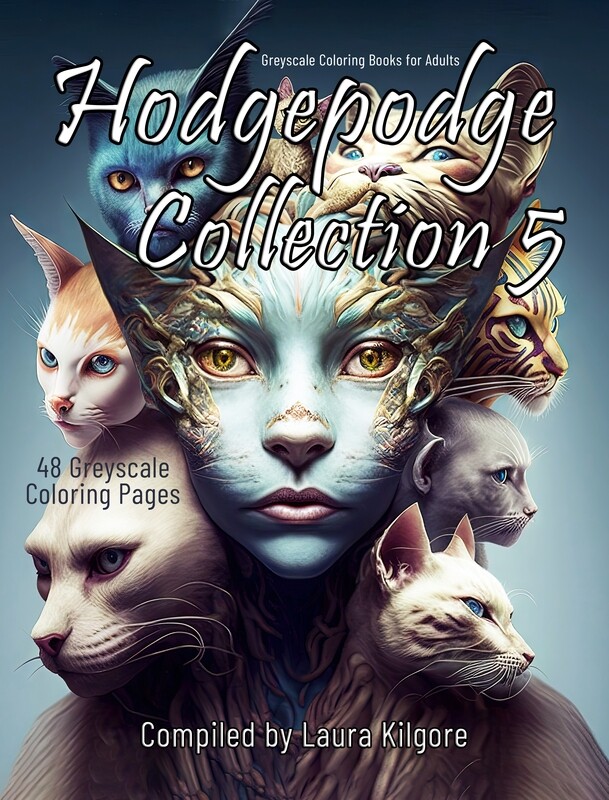 Hodgepodge Collection 5 Greyscale Coloring Book for Adults in PDF Digital Download