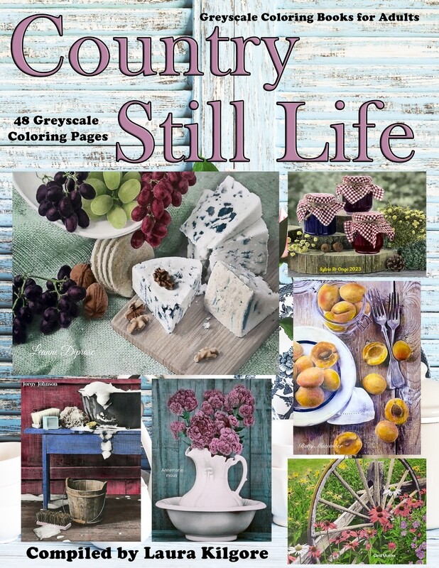 Country Still Life Coloring Book in Greyscale for Adults PDF Digital Download