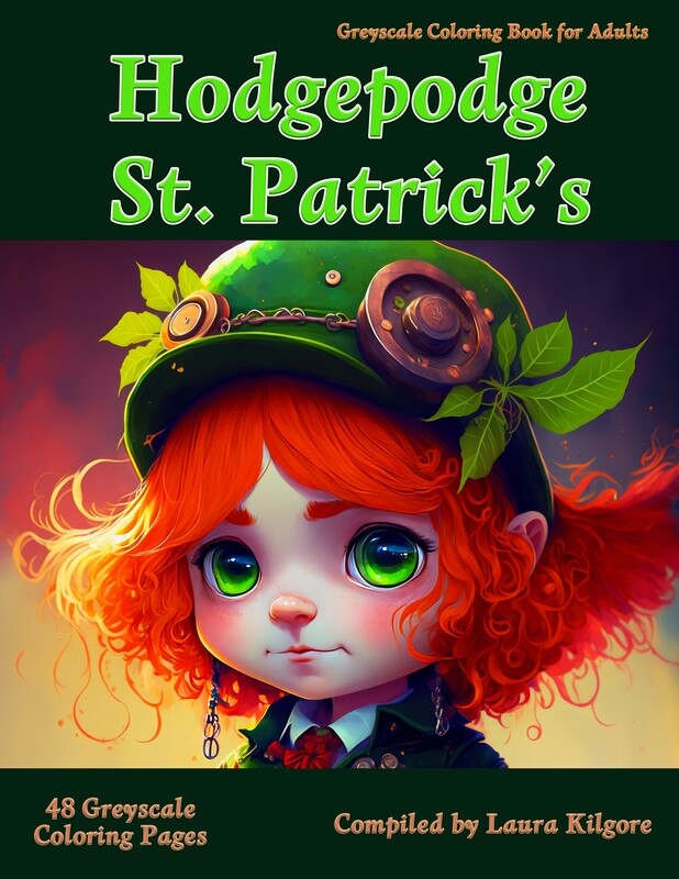 Hodgepodge St. Patrick's Coloring Book in Greyscale for Adults in PDF Digital Download