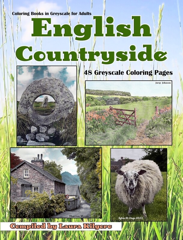 English Countryside Coloring Book in Greyscale for Adults PDF Digital Download