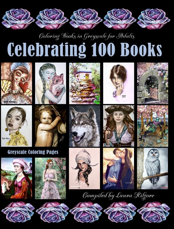 Celebrating 100 Books Greyscale Coloring Books in Greyscale PDF Digital Download