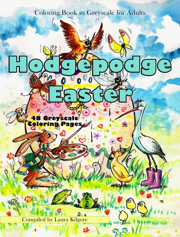 Hodgepodge Easter Coloring Book in Greyscale for Adults PDF Digital Download