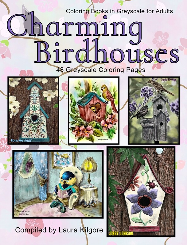 Charming Birdhouse Coloring Book in Greyscale for Adults