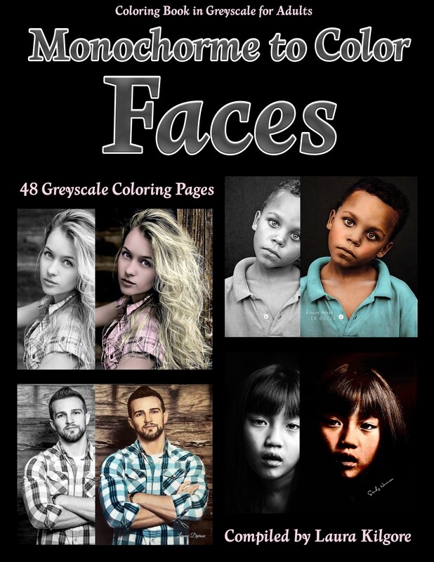 Monochrome to Color Faces Coloring Book in Greyscale for Adults