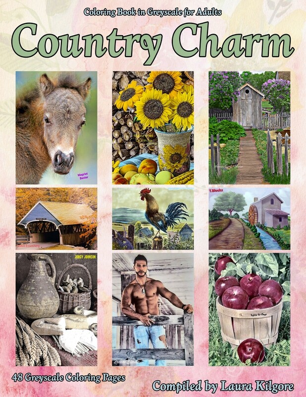 Country Charm Coloring Book in Greyscale for Adults