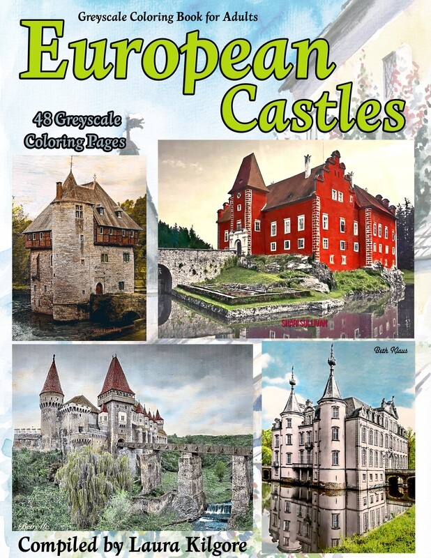 European Castles Coloring Book in Greyscale for Adults