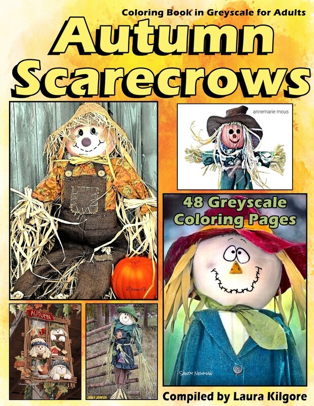 Autumn Scarecrows Coloring Book in Greyscale for Adults