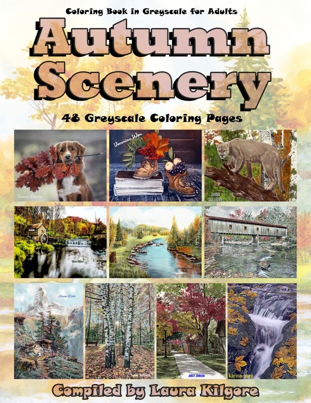 Autumn Scenery Coloring Book in Greyscale for Adults