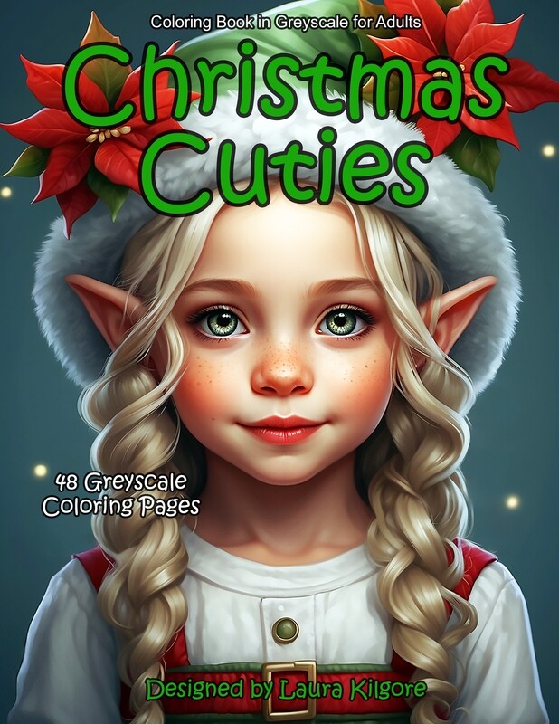 Christmas Cuties Coloring Book in Greyscale for Adults