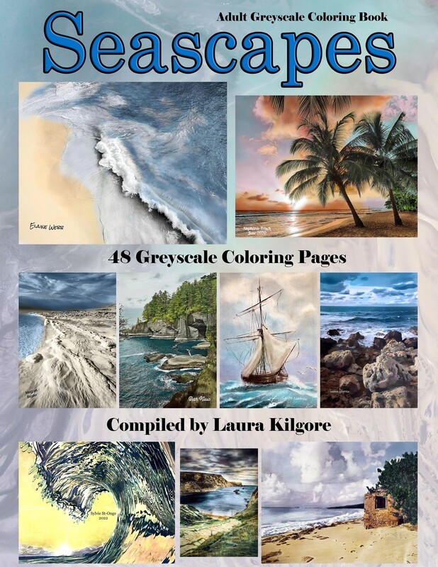 Seascapes Adult Greyscale Coloring Book PDF Digital Download