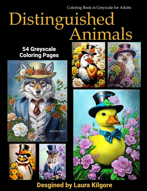 Distinguished Animals Coloring Book in Greyscale for Adults