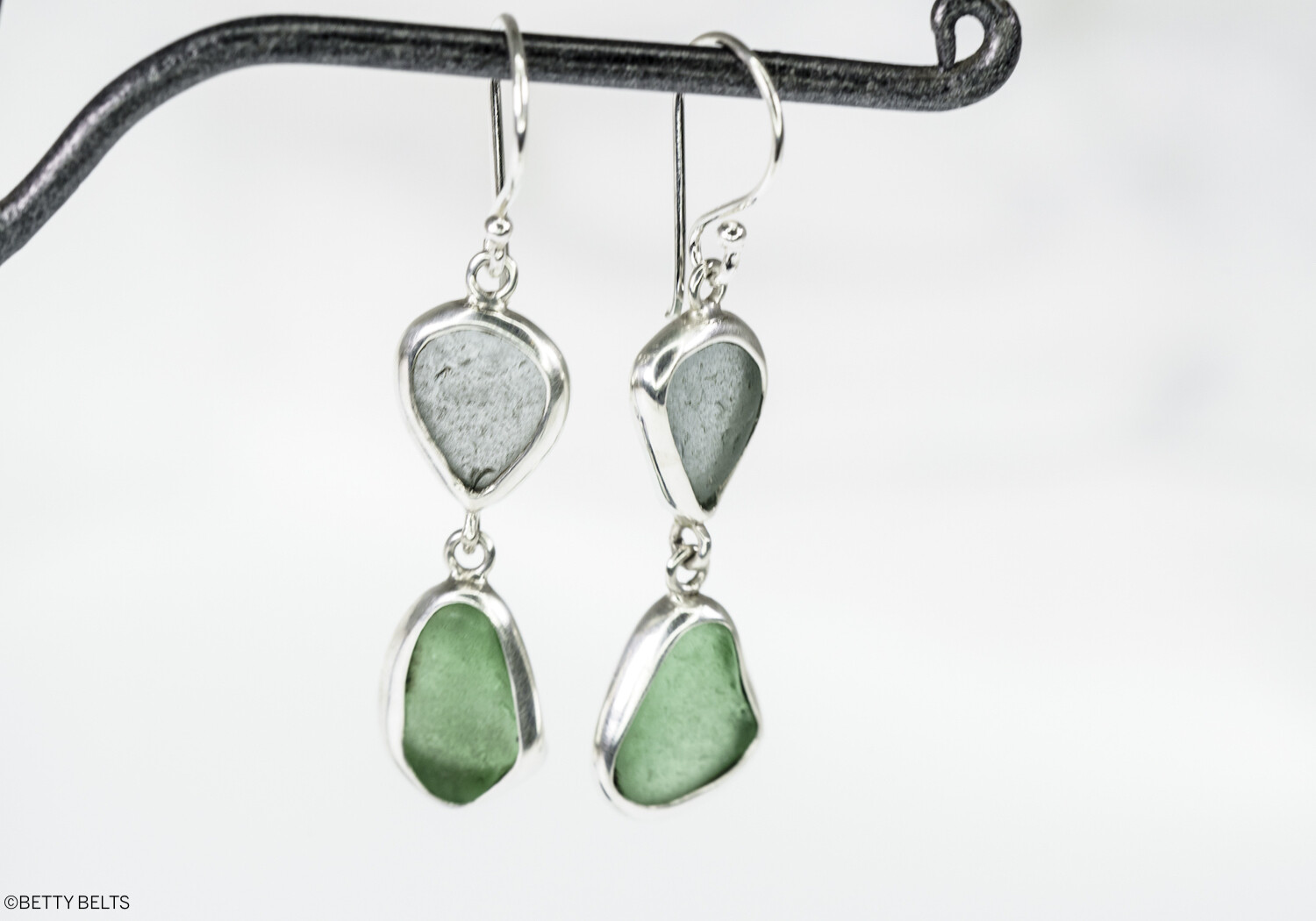 Sea Glass Double Drop Earrings (Silver &amp; 24K Gold Vermeil)