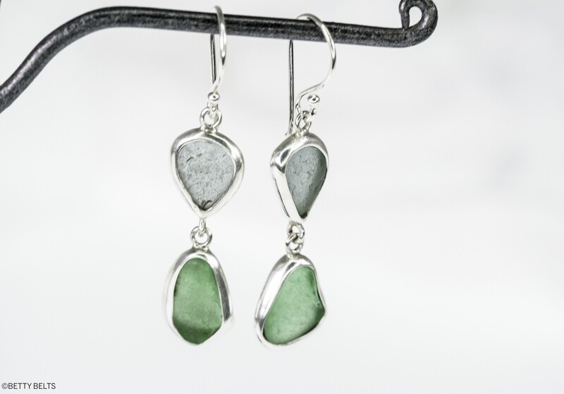 Sea Glass Double Drop Earrings (Silver & 24K Gold Vermeil)