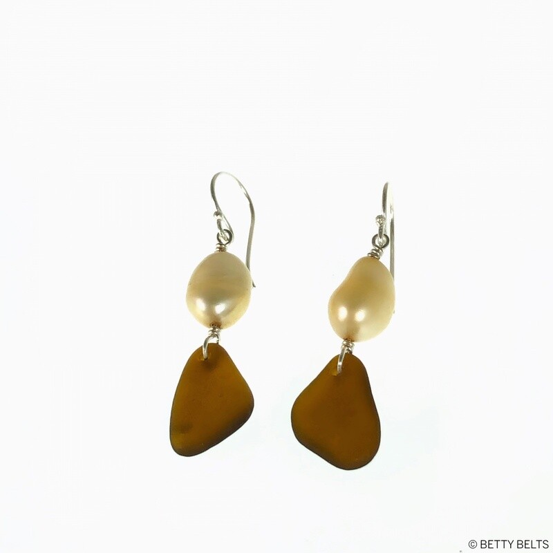 Anasemon Baroque Pearl + Sea Glass Earrings