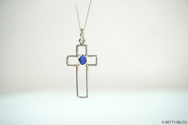 Sea Glass Silver Cross Pendant Necklace