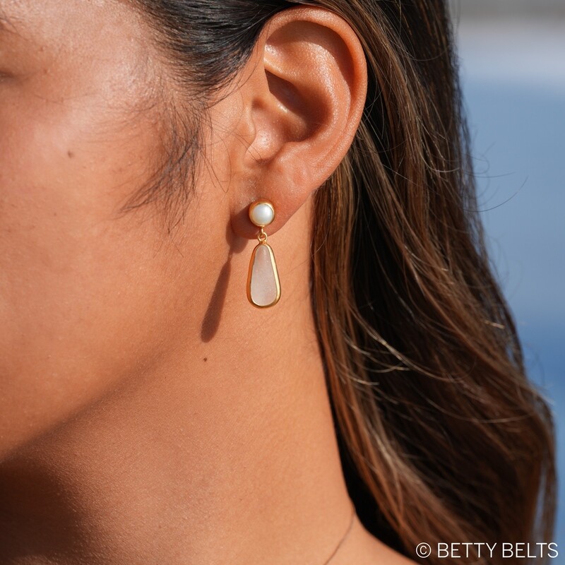 Pearl + Sea Glass Stud Earrings (24K Gold Vermeil)
