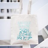 Mightier Tote, Color:: Ocean Ombré (note: will vary because hand screened)