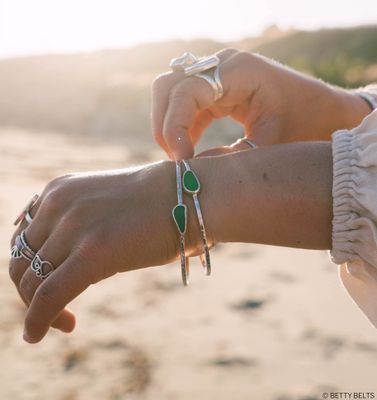 LEILANI Sea Glass Bangle (Silver &amp; 24K Gold Vermeil)