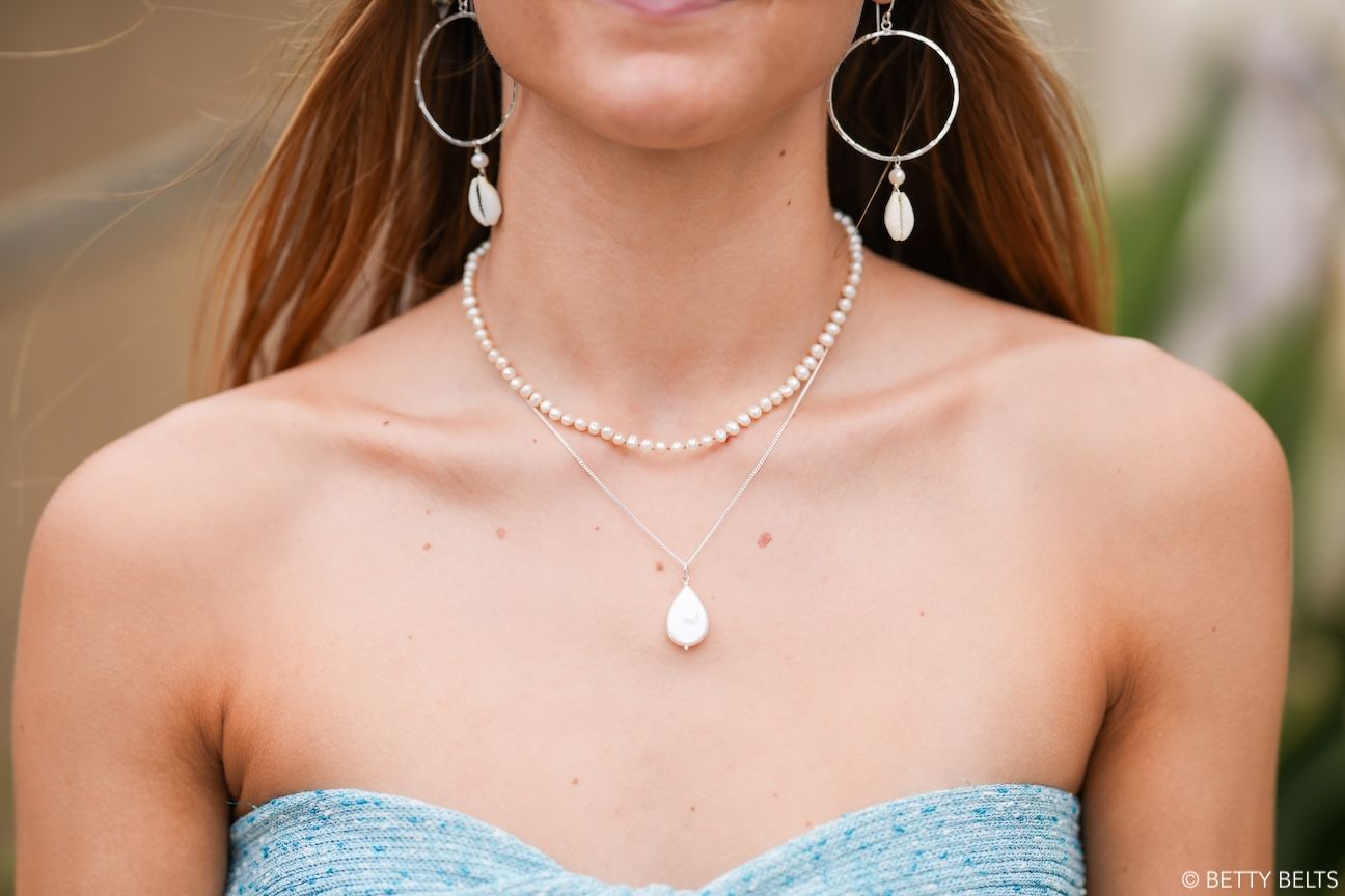 Keishi Pearl Charm Necklace (Silver Version)