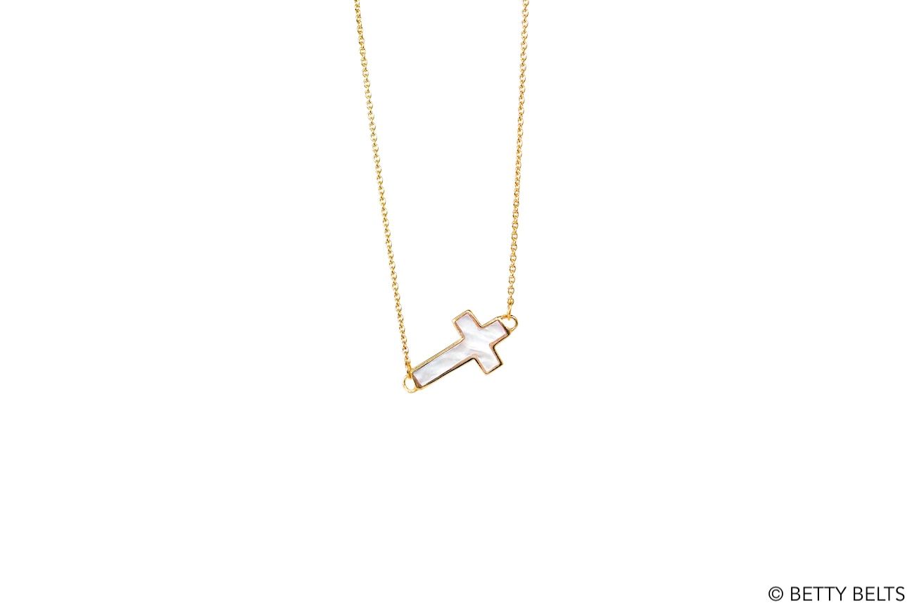 Floating Cross Shell Chain Necklace (Silver &amp; 24K Gold Vermeil), METAL:: 24K Gold Vermeil