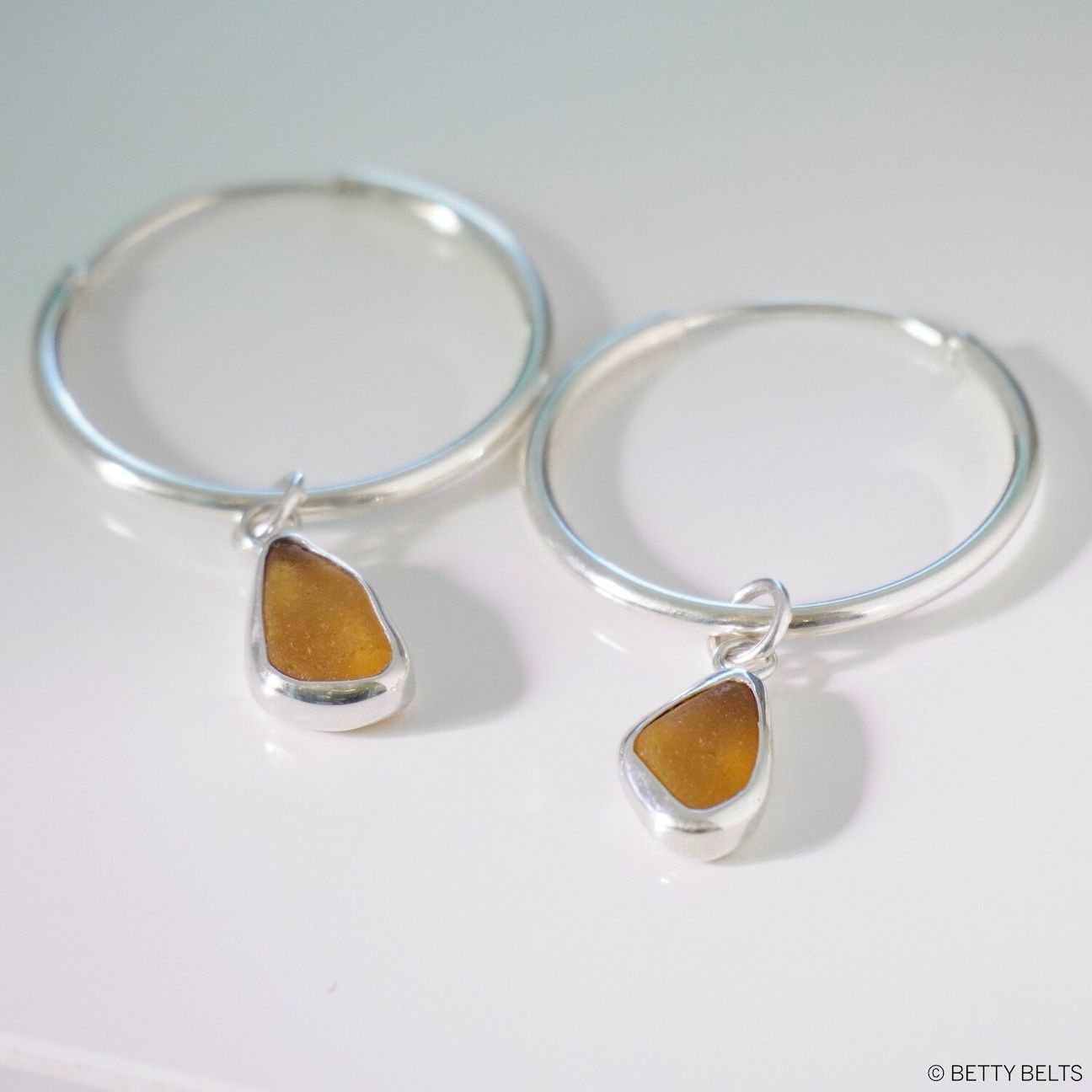 SHAYLA Sea Glass Hoops (Silver &amp; 24K Gold Vermeil), METAL:: 925 Sterling Silver