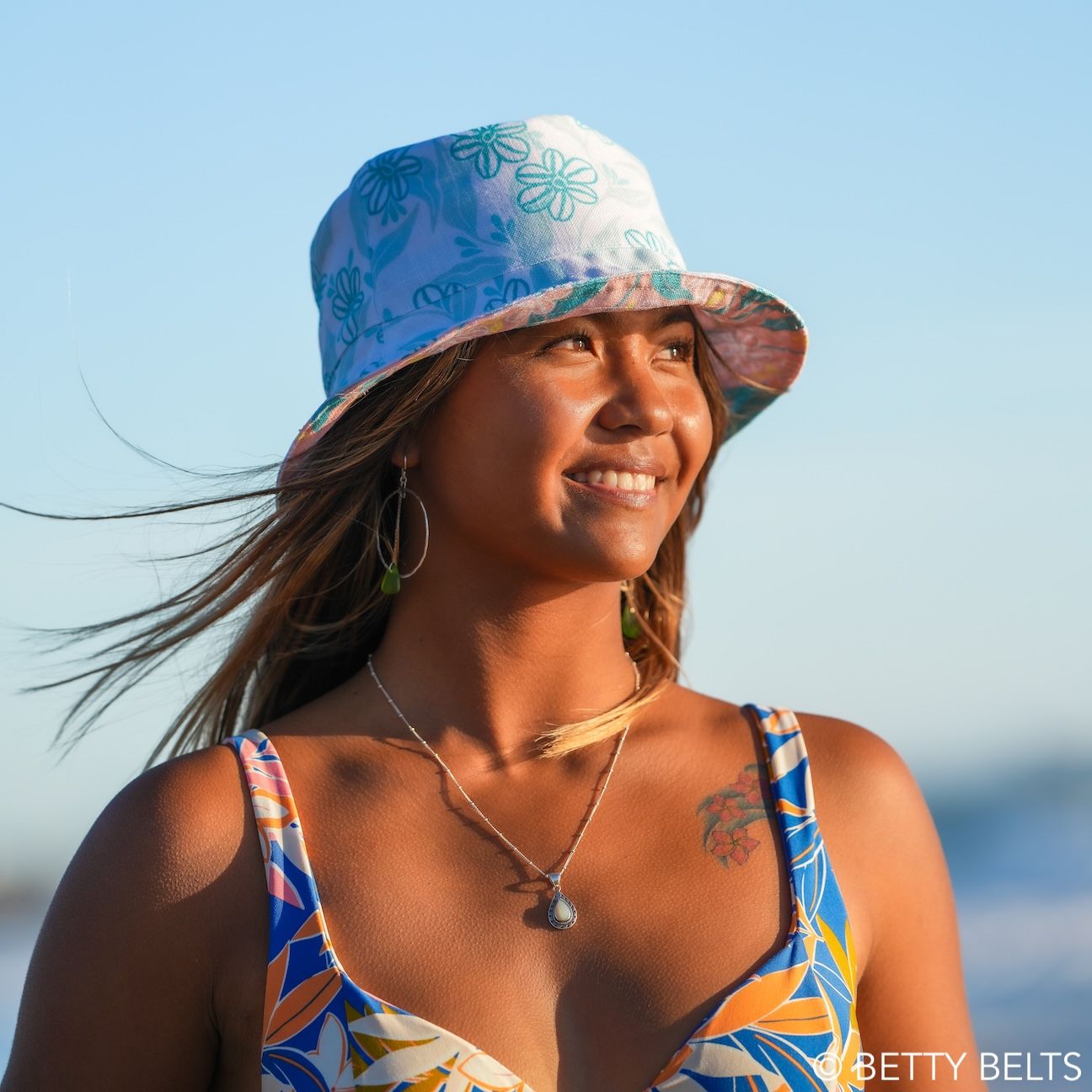 Betty Kelpy Reversible Bucket Hat in MEADOW &amp; OCEAN (made-to-order)