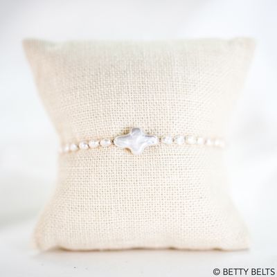 GRACE Pearl Cross Bracelet with Rice Pearls